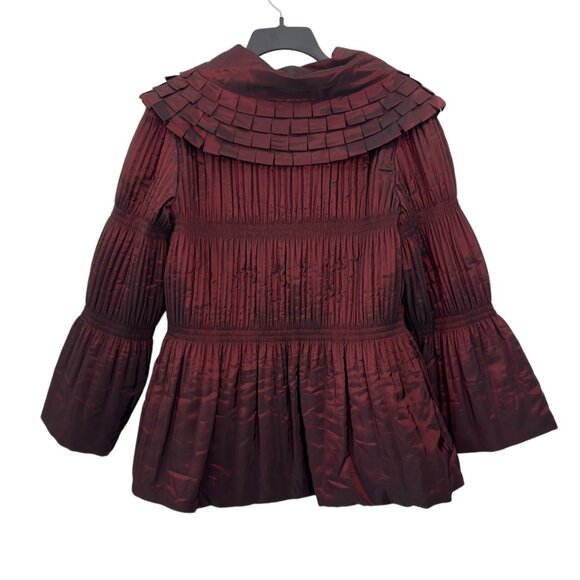 Jerry T Womens Pleated Burgundy Jacket With Unique Collar & Flared Sleeves Size - Picture 7 of 12